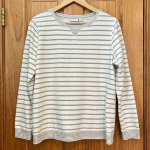 Women’s Kim Rogers size Large Gray and White striped pullover sweatshirt